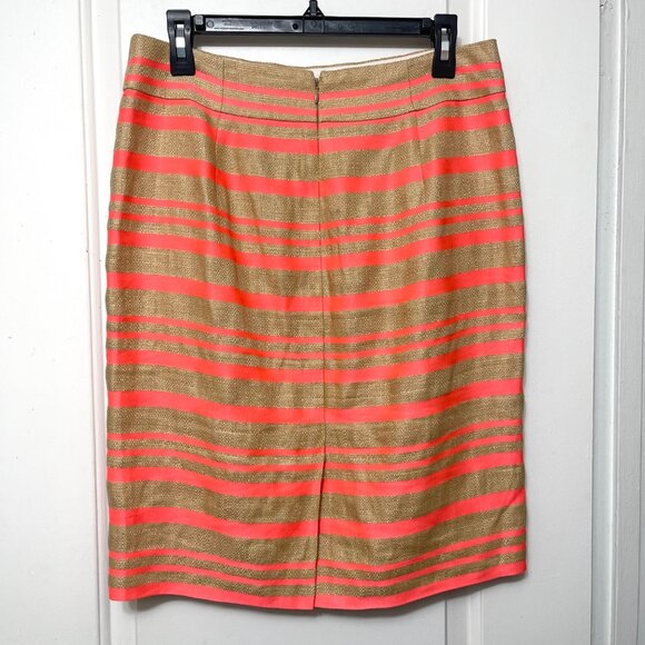 J.Crew Linen Blend Pencil Skirt Coral & Tan Stripes Size 6 - Picture 4 of 12